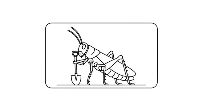 Grasshopper with Shovel and Bag, Digging, Cartoon, Insect, Funny, Work, Agriculture