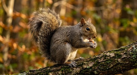 Fototapeta premium Close-up Portrait of a Squirrel on a Mossy Oak Branch