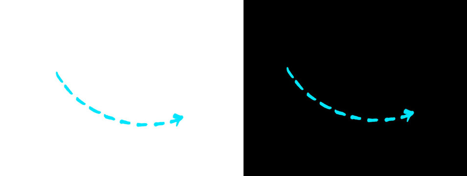 Cyan Neon Curved Dashed Arrow Pointing Right Icon