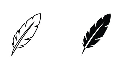Single bird feather icon set in simple outline and solid black graphic styles for nature and writing themes © Velvet