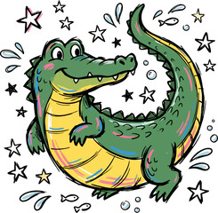 Obraz premium Preppy Alligator Crayon Kids Design