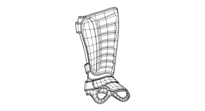 Professional shin guard line art drawing representing protective gear for soccer players and athletes.