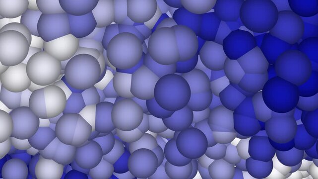 A shiny 3d illustration featuring a group of many blue and white balls and round balloons forming an abstract pattern of spheres and bubbles over a light blue texture wallpaper backdrop
