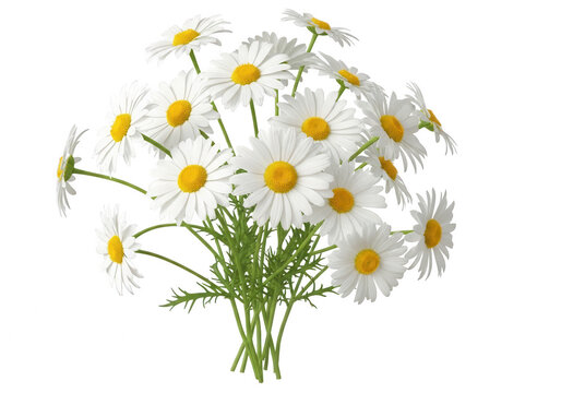 Fresh bouquet of white daisies with yellow centers isolated on transparent background