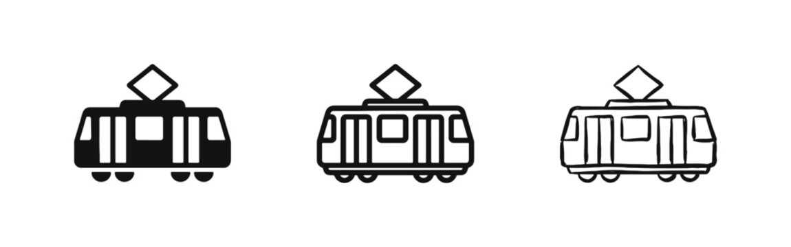 Public Transportation Tram and Electric Streetcar Icon Set