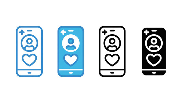 Four smartphone icons showing different app screens with modern flat design Vector