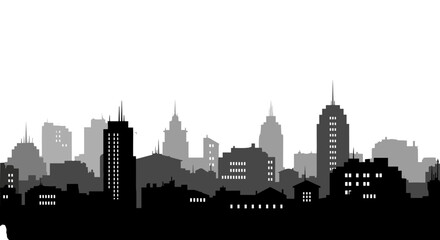 Fototapeta premium Silhouette city skyline with skyscrapers and buildings