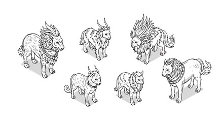 Naklejka premium Collection of illustrated wild animals in various poses