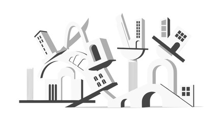 Obraz premium Illustration of collapsing buildings in urban environment
