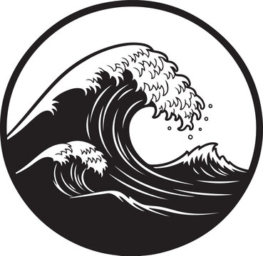Ocean Wave Circular Silhouette Isolated Vector Illustration