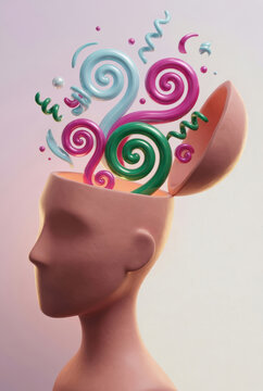 Concetto di mente aperta e creativit&agrave; con spirali colorate 3D