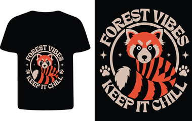Fototapeta premium Red panda graphic t shirt design with forest vibes text