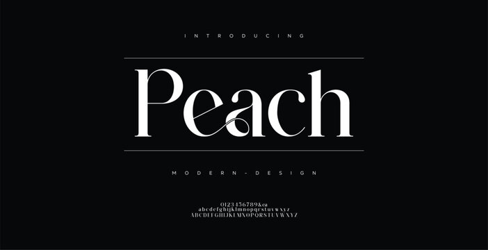 Peach, Modern Vector sans serif font, uppercase letter set alphabet.