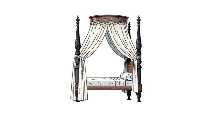 Antique Four-Poster Bed with Canopy and Drapes