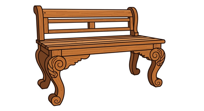 Ornate wooden garden bench with carved legs and slatted seat