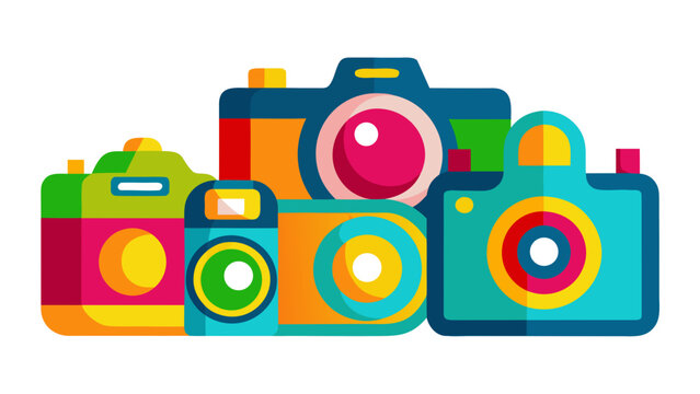 Photography Camera Photo Studio Icon Set Flat Vector Illustration Isolated Colorful Collection
