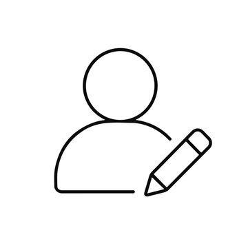 User profile edit outline icon, account edit symbol, avatar with pencil UI vector, editable EPS