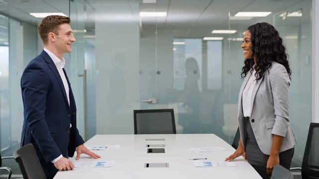 Positive and Confident Business Professionals Engage in a Respectful Meeting in a Modern