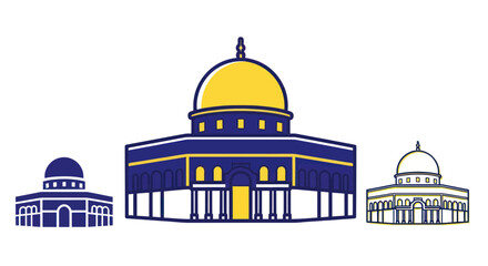 Obraz premium Jerusalem religious buildings illustration: Dome of the Rock, Al-Aqsa Mosque, and Qubbat al-Silsila