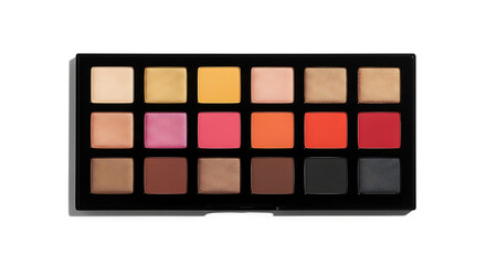 Fototapeta premium Vibrant Makeup Palette Displayed on Clean White Background with Various Colors