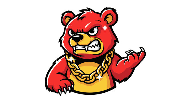 Aggressive Cartoon Bear with Gold Chain, Mascot, Hip Hop Style, Angry Expression