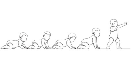 Fototapeta premium Baby Growth Stages Crawling to Walking Line Art Illustration Child Development Concept
