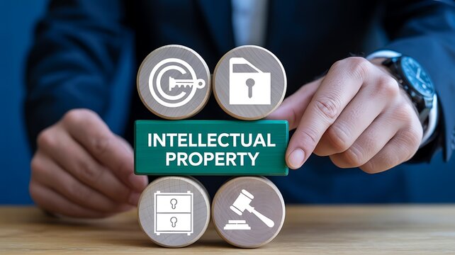 Intellectual property protection concept with icons of copyright patent trademark