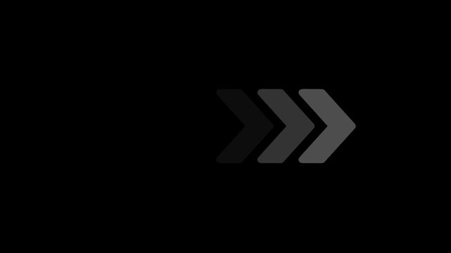 Animated chevron arrows moving forward on black background progress direction forward motion technology concept