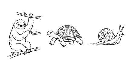 Fototapeta premium Charming Trio of a Sloth, Turtle, and Snail Friends
