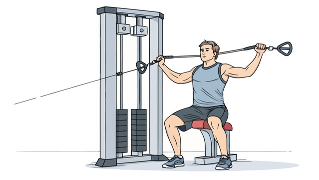Man performing seated cable rear delt fly exercise in gym