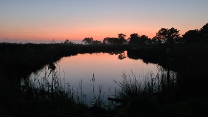 Les magnifiques étangs des prés-salés d'Arès au coucher du soleil (Bassin d'Arcachon) © Arnaud