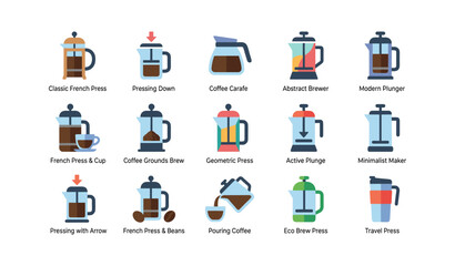 Obraz premium French press coffee makers and accessories arranged on white