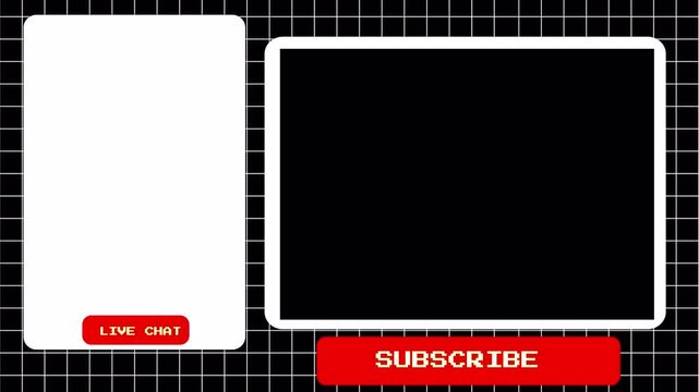 Webcam Overlay for Live Streaming with Chat and Subscribe Buttons on Black Grid Background 4k video