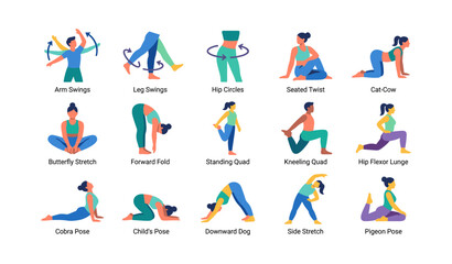 Fototapeta premium People performing stretching and warmup exercises in grid