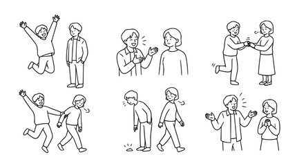 Obraz premium Joyful Interactions Between Friends in Simple Style