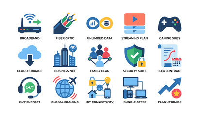 Fototapeta premium Network and service plan icons showing connectivity and features
