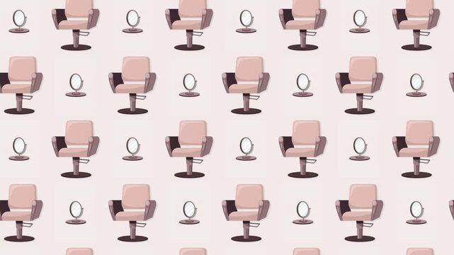 Salon Chair and Oval Mirror Seamless Pattern Background, beauty parlor and haircut concept.