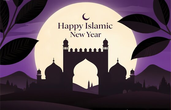 Vintage Taj Mahal vector illustration for an Eid Mubarak greeting card featuring a moonlit night sky and architectural mosque silhouette in India