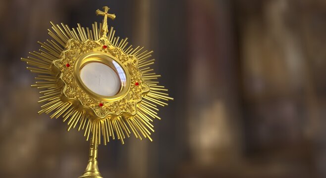 Jesus Cristo no ostens&oacute;rio. Sacramento da Eucaristia. Corpus Christi - Ilustra&ccedil;&atilde;o 3D
