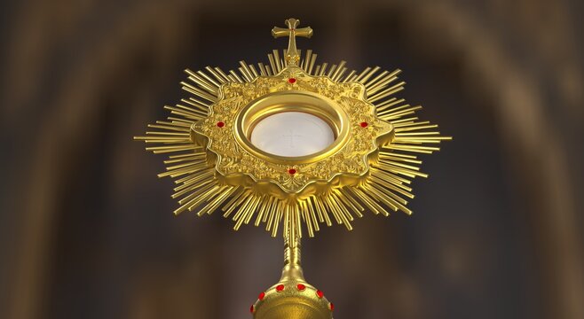 Jesus Cristo no ostens&oacute;rio. Sacramento da Eucaristia. Corpus Christi - Ilustra&ccedil;&atilde;o 3D