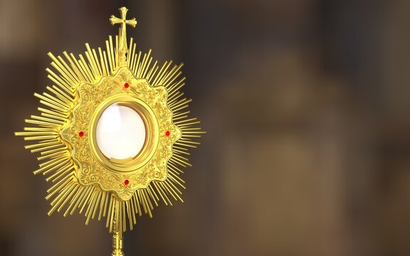 Jesus Cristo no ostens&oacute;rio. Sacramento da Eucaristia. Corpus Christi - Ilustra&ccedil;&atilde;o 3D