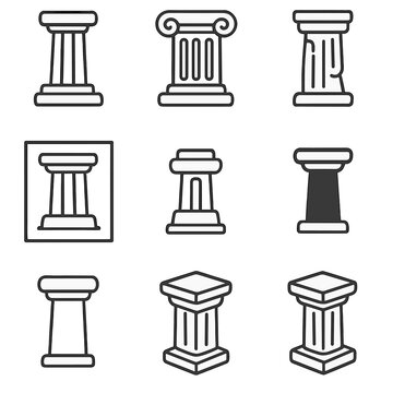 Classical and modern columns icon set in monochrome design