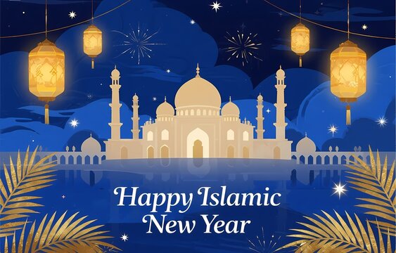 An elegant Eid Mubarak greeting card featuring the historic architecture of a mosque with a majestic dome and minaret against a night sky landmark in Kazan Tatarstan