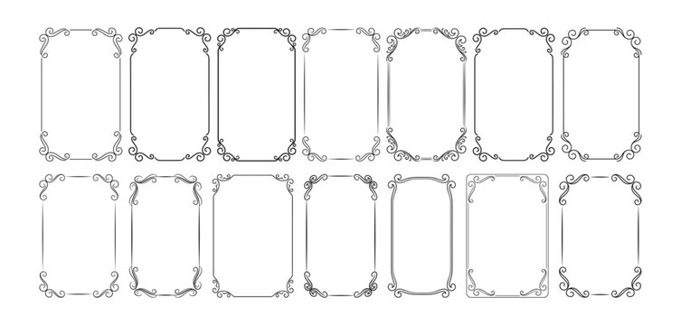 Set of rectangular frames vector illustration with floral elements.