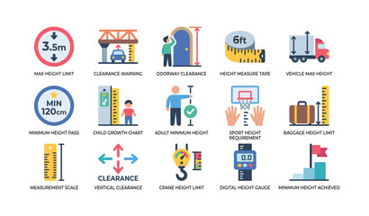 Fototapeta premium Height and clearance icons showing measurement tools on white