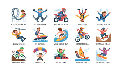 Fototapeta premium Adventure icons showing extreme sports and thrill on white background