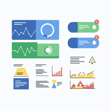 Collection of modern flat design infographic elements and charts for data visualization.
