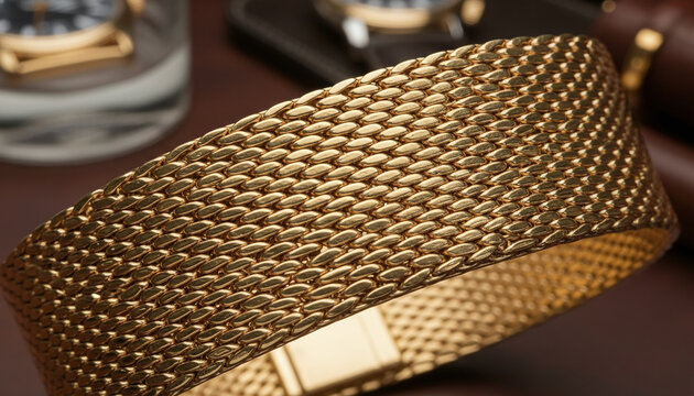 18k gold Milanese mesh watch bracelet woven metallic fabric texture