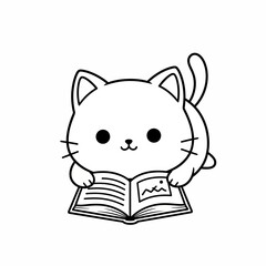Cute cat reads book with interest indoors © Death