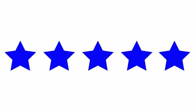 Five blue star rating arranged in a horizontal row on a light white background representing customer feedback and evaluation systems
